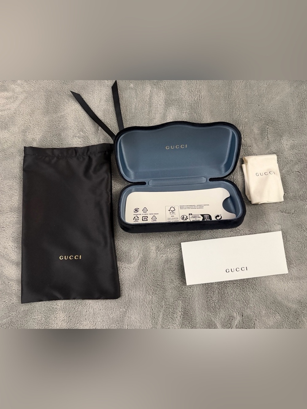 Gucci Navy Blue Eyewear Case with Black Satin Dust Bag